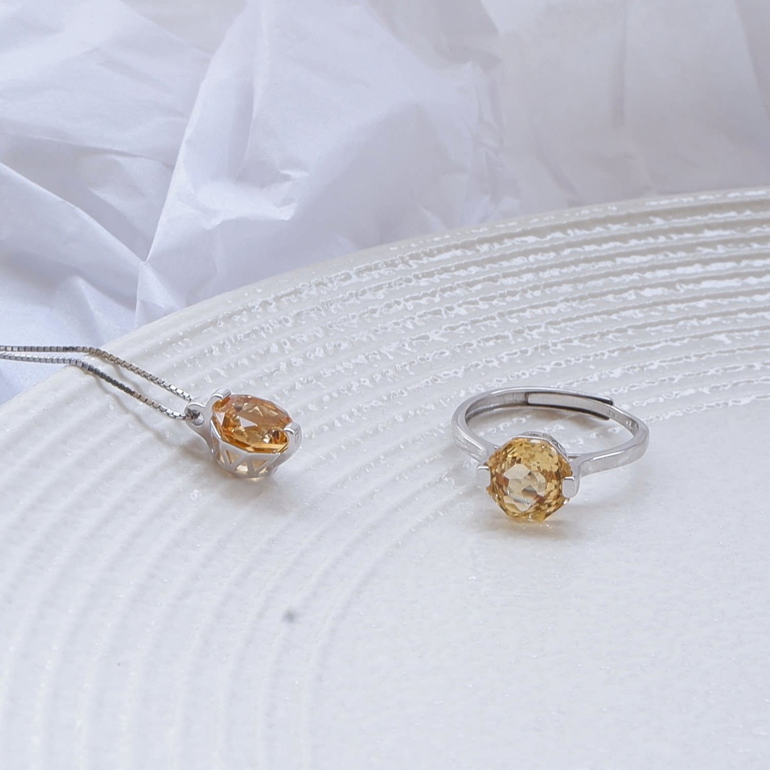 Light luxury set natural crystal ring silver crystal necklace