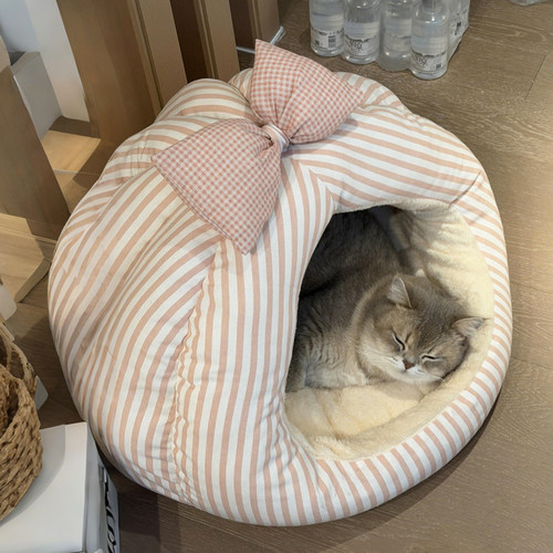 蝴蝶结猫窝四季通用狗窝半封闭式猫帐篷小型犬睡垫安全窝宠物用品 - 图0