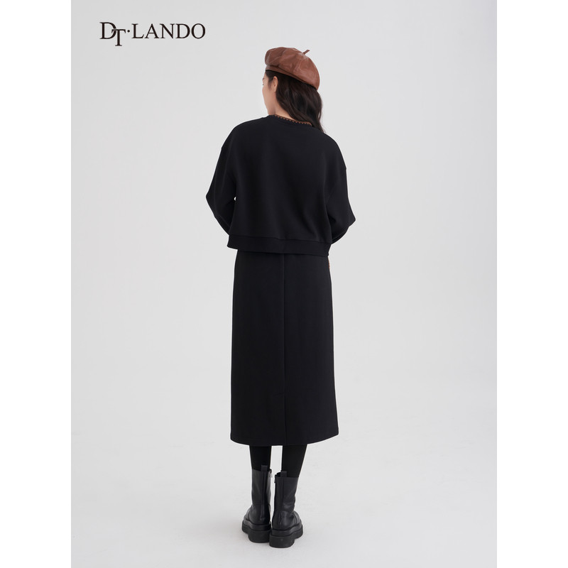 DTLANDO半身裙春季女休闲抽绳设计感直筒黑色H型卫裙半裙