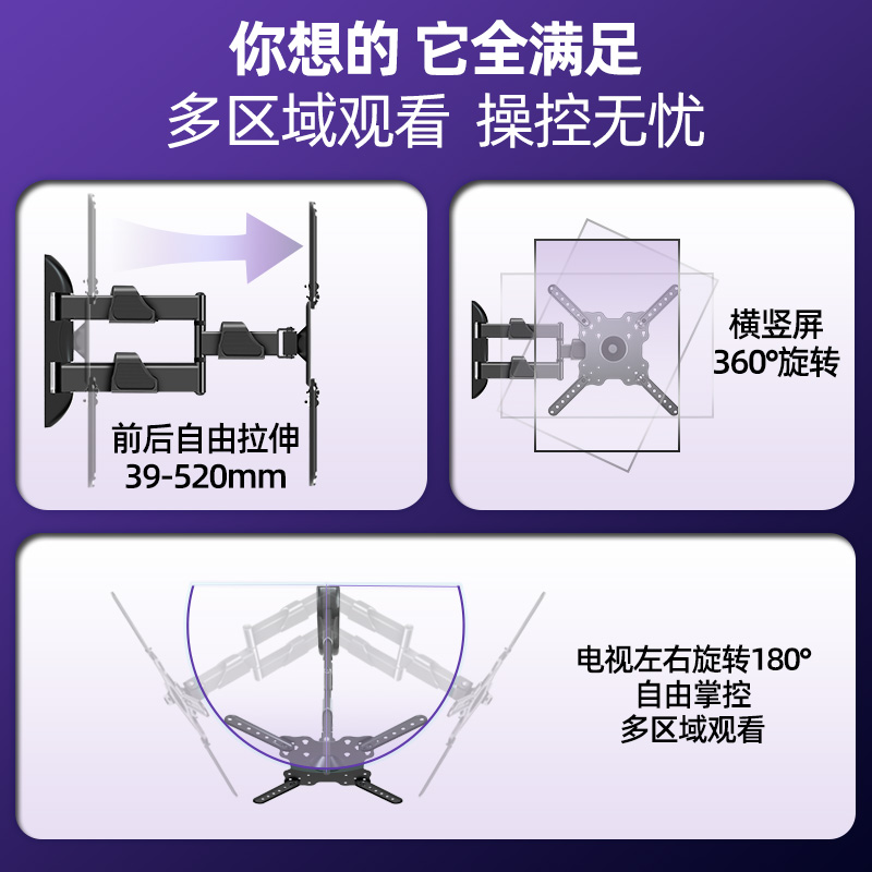 房车电视通用伸缩旋转挂架19/20/22/24/27/32寸显示器收纳支架子-图3