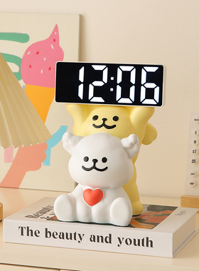 可爱入户门玄关桌面时钟摆件钟表摆台式新房奶油风客厅家居装饰品