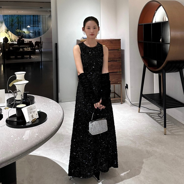 DIGM广州十三行女装2025秋冬亮片袖套背心裙礼服连衣裙女62666 - 图3