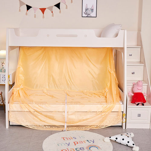 上下子母床蚊帐下铺专用梯形双层床实木床双门不挡书架1.2米1.5米 - 图3