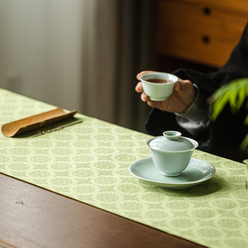 火火茶室｜精棉团花茶席茶道配件干泡茶垫吸水长款中式33*150cm - 图0