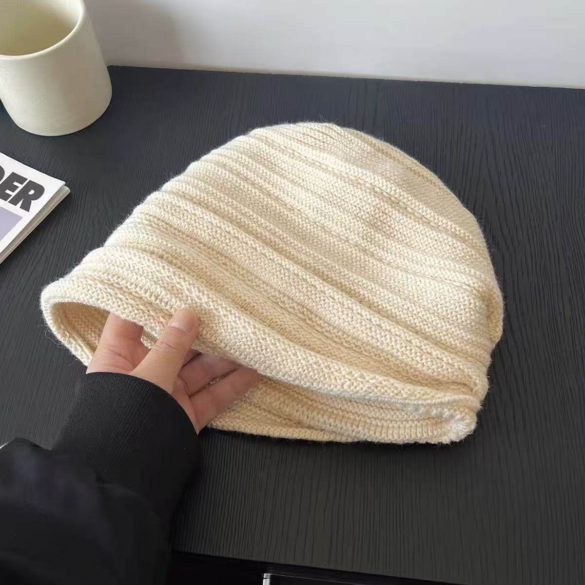 大头围褶皱堆堆帽女2025新款秋冬季显脸小包头冷帽百搭针织毛线帽,淘宝优惠券,粉丝福利购,淘宝优惠卷