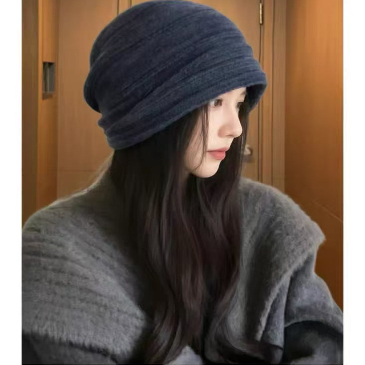大头围褶皱堆堆帽女2025新款秋冬季显脸小包头冷帽百搭针织毛线帽,淘宝优惠券,粉丝福利购,淘宝优惠卷