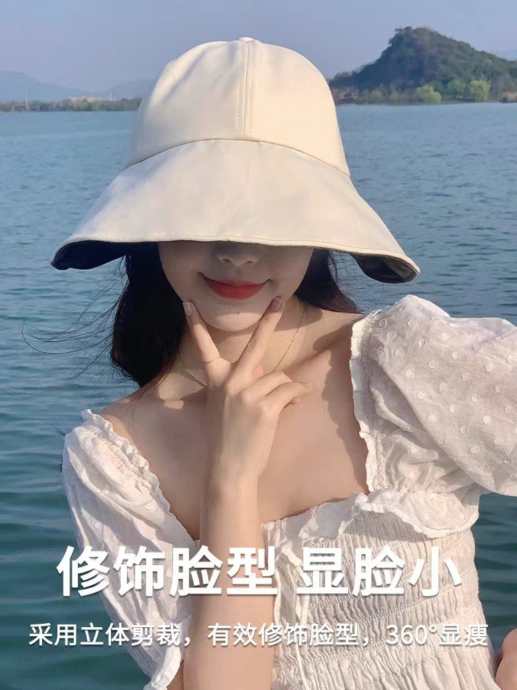 无印专购遮阳帽子女夏季防晒帽黑胶防紫外线骑车太阳帽遮脸渔夫帽-图0