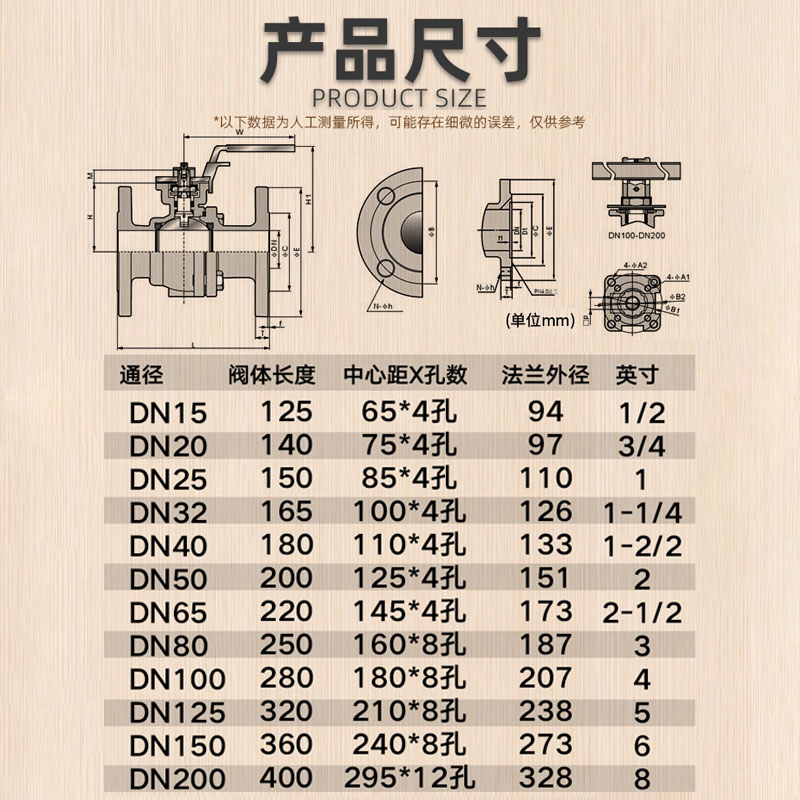 304不锈钢法兰球阀Q41F-16P高温蒸汽高压开关手动阀门dn65 80 100 - 图2