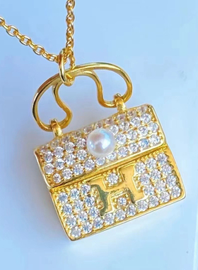 精工手提包项链女镶满钻英文字母H小众设计感锁骨链