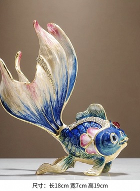 珐琅彩年年有余金鱼摆件客厅酒柜电视柜桌面装饰品高档轻奢礼品