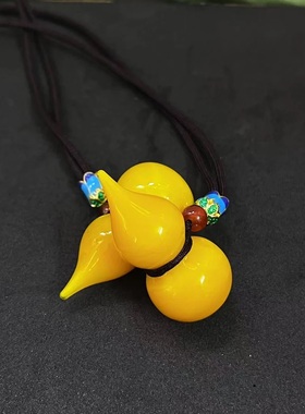 淄博非遗手作琉璃鸡油黄葫芦车载挂件