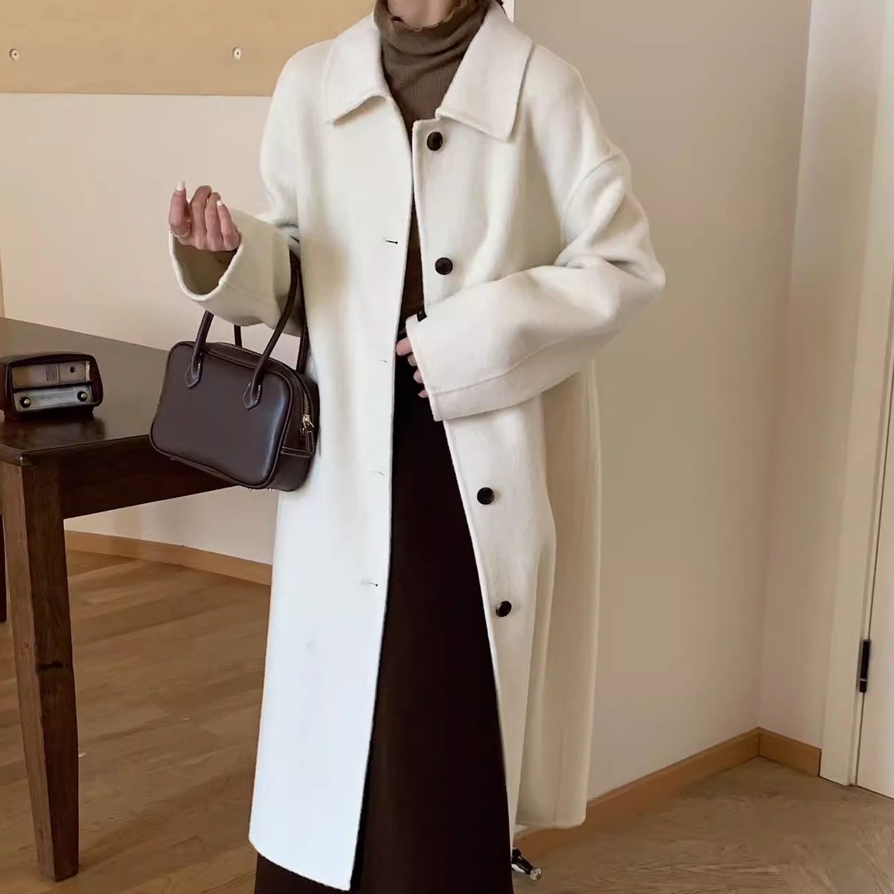 新款双面羊绒大衣女秋冬高级感赫本风中长款宽松显瘦羊毛呢外套女,淘宝优惠券,粉丝福利购,淘宝优惠卷