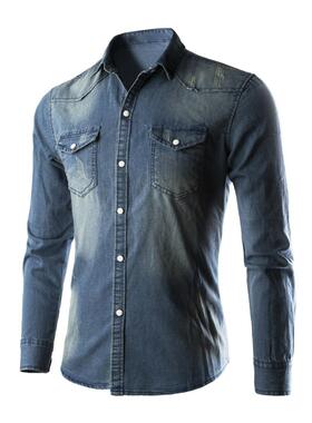 Slim Fit Lapel Simple Denim Men's Top 修身翻领简约牛仔男衬衣