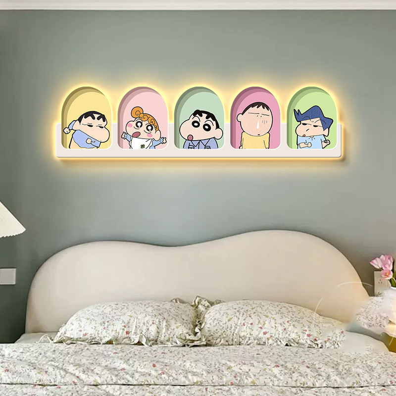 蜡笔小新温馨卧室装饰画壁灯画奶油风卡通男孩女孩儿童房床头挂画,淘宝优惠券,粉丝福利购,淘宝优惠卷