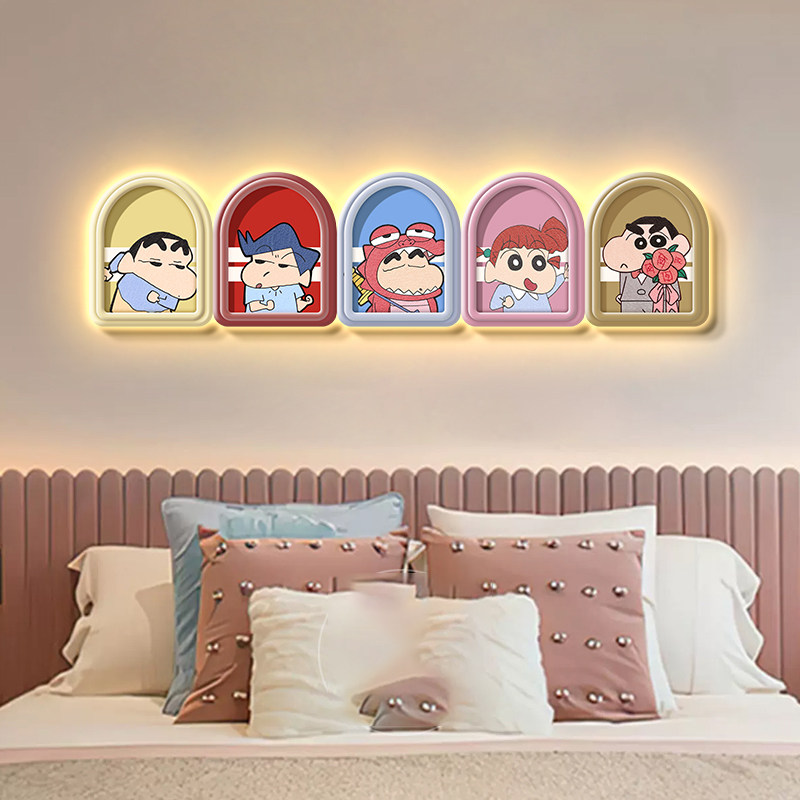 蜡笔小新温馨卧室装饰画壁灯画奶油风卡通男孩女孩儿童房床头挂画,淘宝优惠券,粉丝福利购,淘宝优惠卷