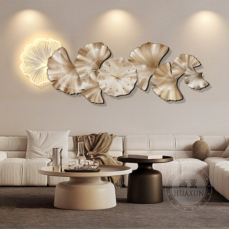 轻奢钟表挂钟客厅装饰画高级感沙发背景墙面创意壁灯画银杏叶挂画,淘宝优惠券,粉丝福利购,淘宝优惠卷