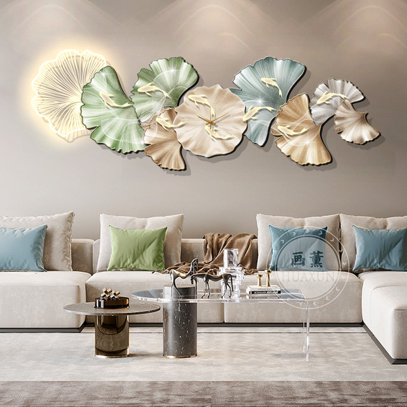 轻奢钟表挂钟客厅装饰画高级感沙发背景墙面创意壁灯画银杏叶挂画,淘宝优惠券,粉丝福利购,淘宝优惠卷