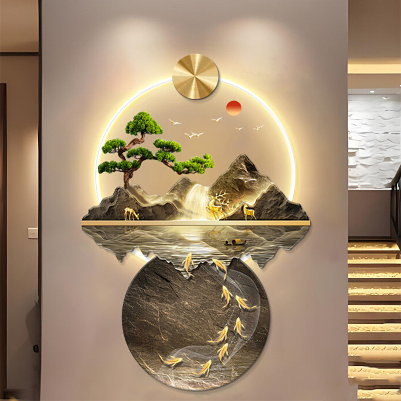 流水生财新中式玄关装饰画入户正对门壁画灯走廊过道山水高端挂画,淘宝优惠券,粉丝福利购,淘宝优惠卷