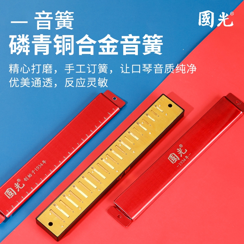 正品国光口琴24孔复音c调口风琴 奇美陶悦口琴