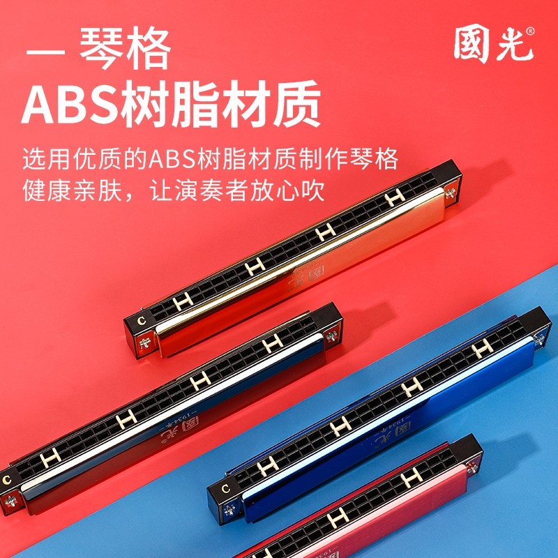 正品国光口琴24孔复音c调口风琴 奇美陶悦口琴