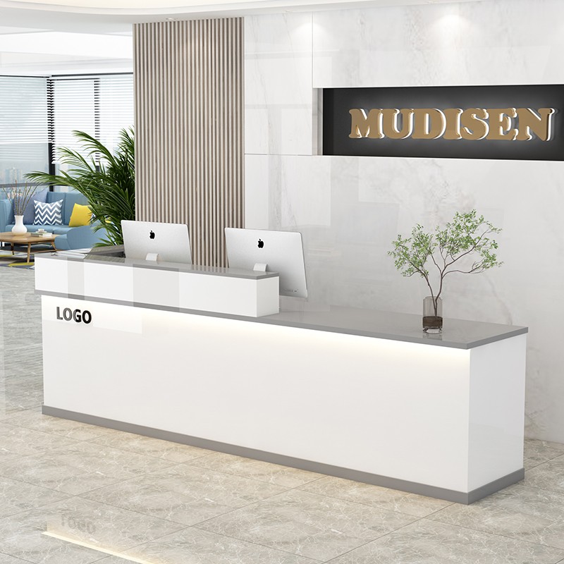 简约现代公司商务烤漆前台接待台美容院拐角咨询吧台桌酒店收银台 - 图0