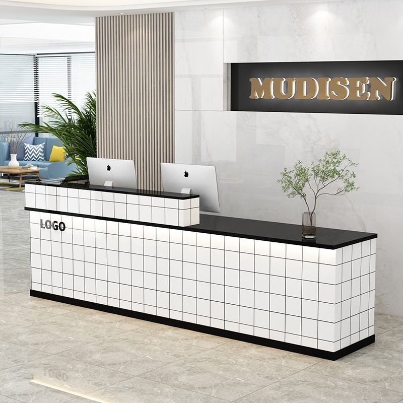 简约现代公司商务烤漆前台接待台美容院拐角咨询吧台桌酒店收银台 - 图1