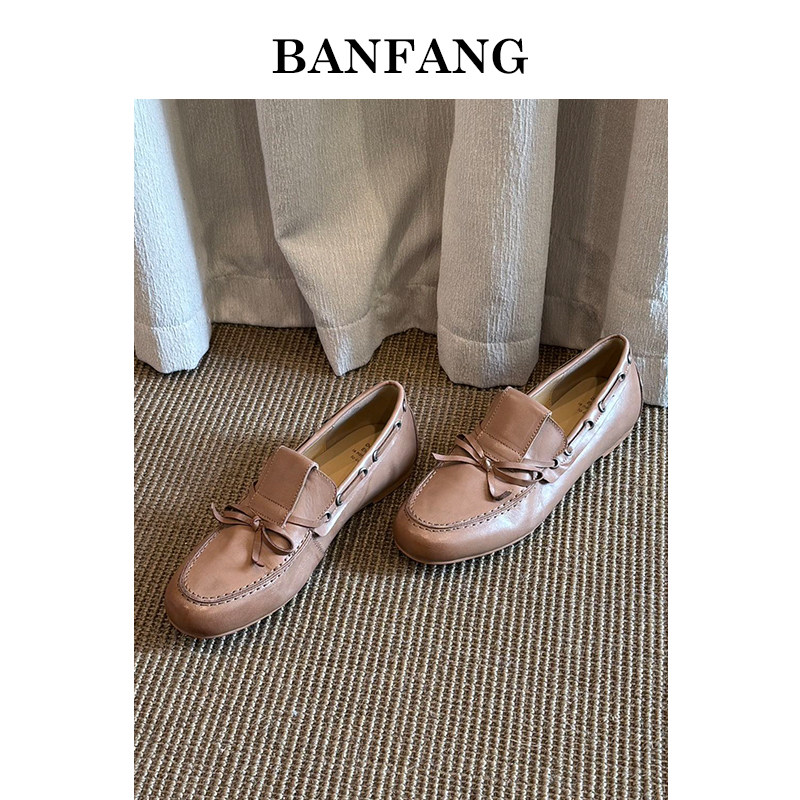 BANFANG女鞋圆头平底软皮便士乐福鞋蝴蝶结胶粘豆豆鞋乐福鞋,淘宝优惠券,粉丝福利购,淘宝优惠卷