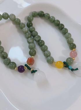 新中式复古平安扣玉石手链女小众设计感古风汉服莲蓬手串编织手绳