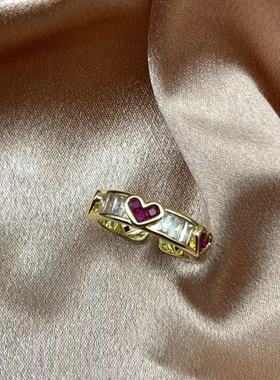 爱心戒指女小众设计高级感轻奢开口戒时尚个性食指戒可调节指环