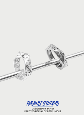 自制不规则笑脸情侣戒指男小众