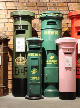 酒吧复古邮筒信箱摄影道具邮箱服装店摆件英伦铁艺特大号模型邮政