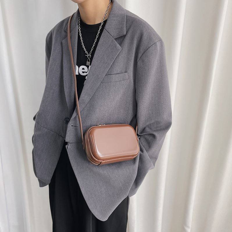 简约款韩版皮质竖款小方包ins风男翻盖盒子手机包复古单肩斜挎包,淘宝优惠券,粉丝福利购,淘宝优惠卷