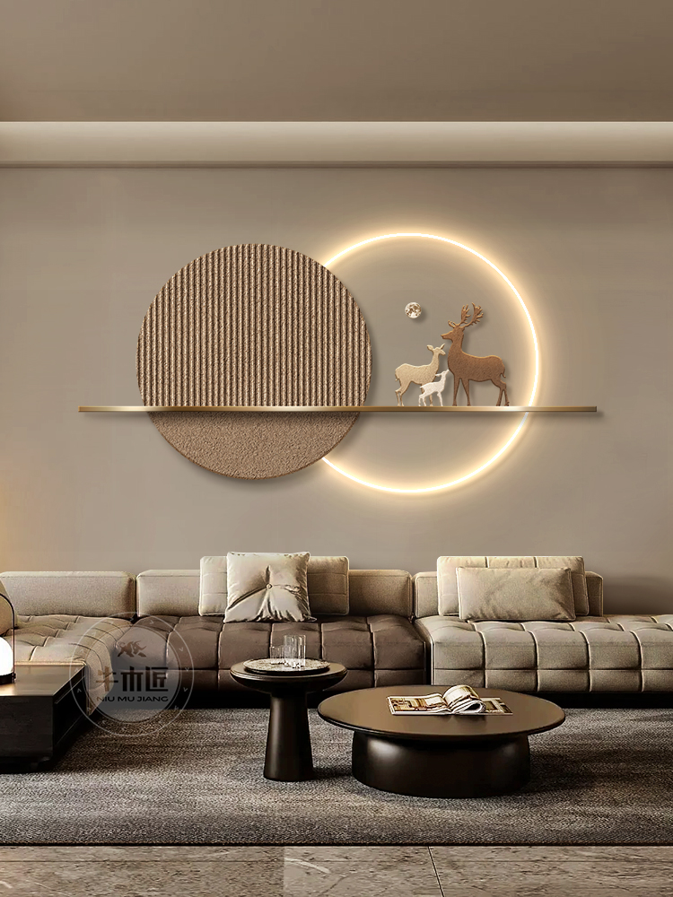 现代轻奢客厅装饰画极简抽象沙发背景墙挂画高级感大气立体壁饰灯 - 图3