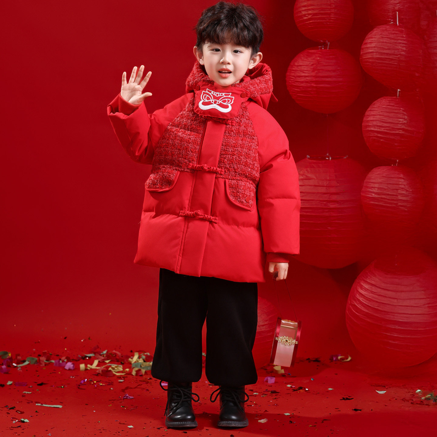 儿童拜年服男童加厚羽绒棉服宝宝过年喜庆衣服男孩新中式红色外套,淘宝优惠券,粉丝福利购,淘宝优惠卷