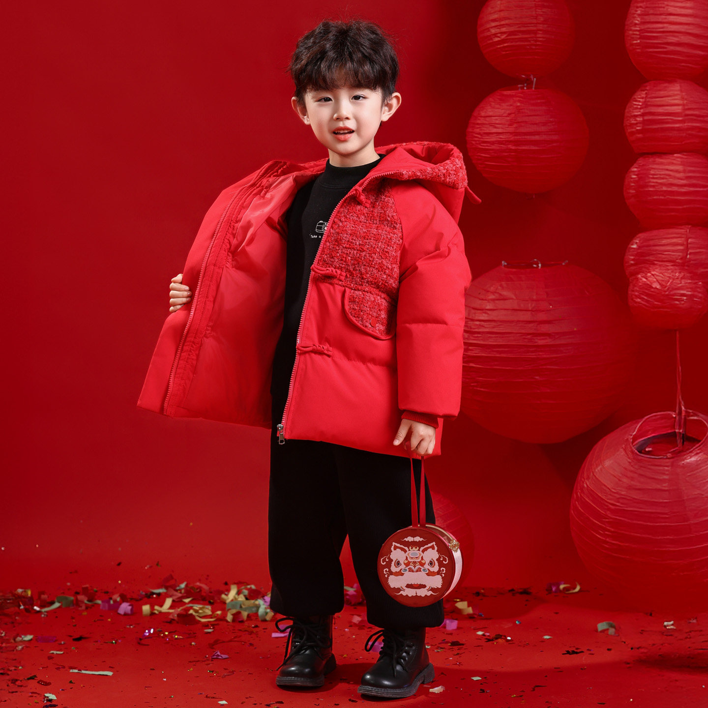 儿童拜年服男童加厚羽绒棉服宝宝过年喜庆衣服男孩新中式红色外套,淘宝优惠券,粉丝福利购,淘宝优惠卷