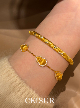 金色点仿钻拉丝拼接葫芦手链轻奢