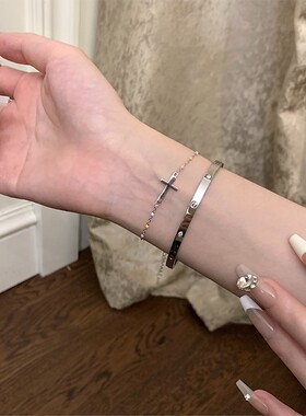 韩系彩虹糖十字架手链女轻奢精致