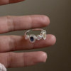 Korean style ins silver ring for women small colorful mushroom oval