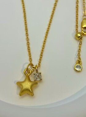 S925纯银金色星星吊坠项链女款
