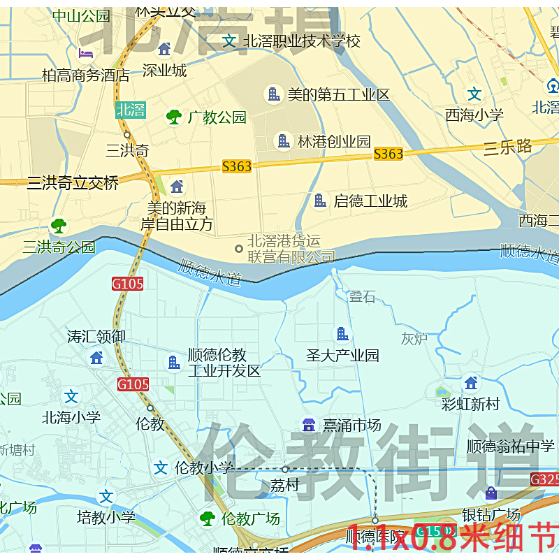 顺德区地图1.1m贴图广东省佛山市行政交通路线颜色分布高清新款 - 图1