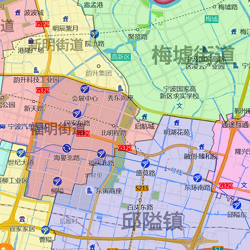 鄞州区地图1.1m贴图浙江省宁波市行政交通路线颜色分布高清新款