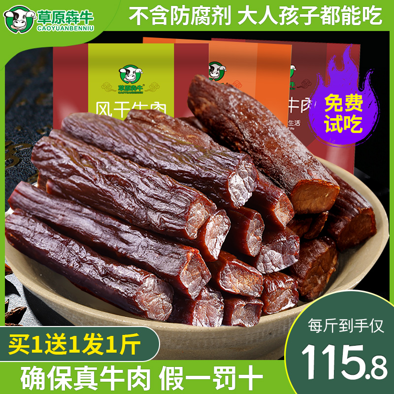 【买1送1】内蒙古正宗风干牛肉干500g手撕肉类特产小零食真空包装 - 图0