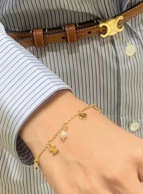 秋冬新品欧美时尚通勤必入金色珍珠爱心凯旋门系列气质手链锁骨链