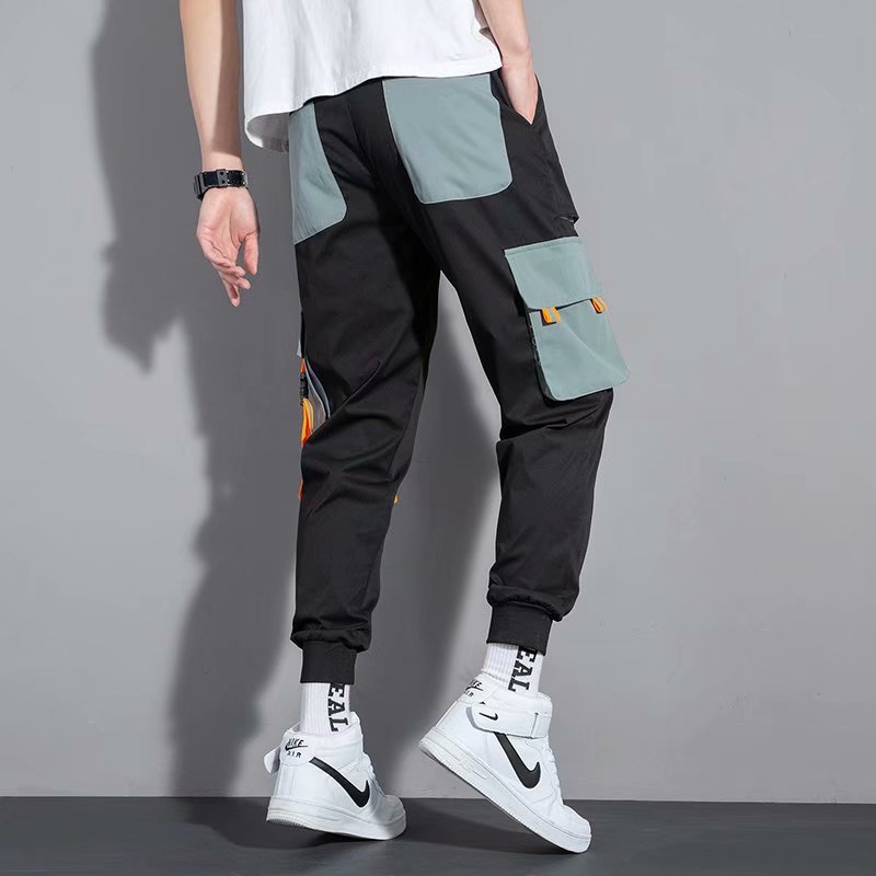 Summer thin trend men's strappy overalls潮流男士束脚工装长裤 - 图1