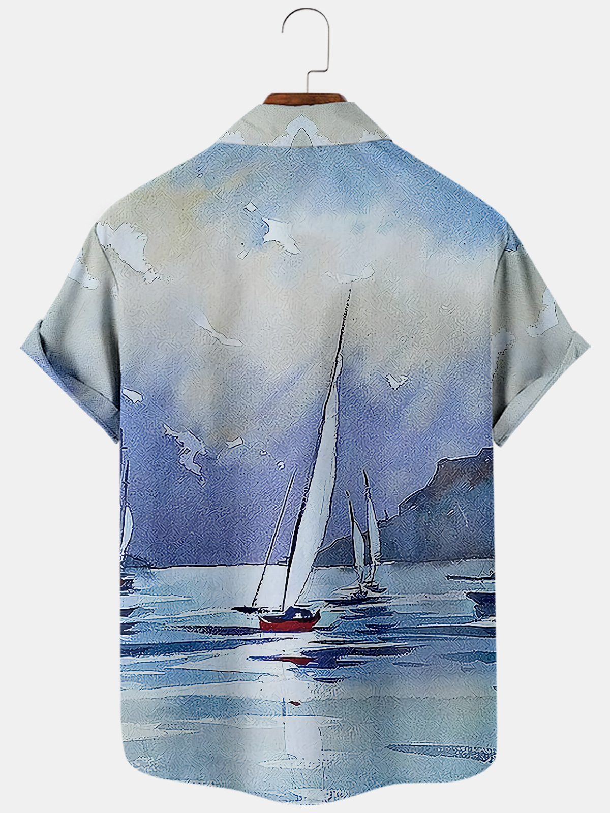 2022 sailing elemen t print trend loose short-sleeved  shirt - 图3