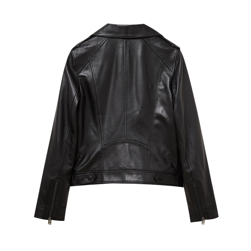 水云间黑色翻领早秋短款秋季皮夹克 水云间短外套