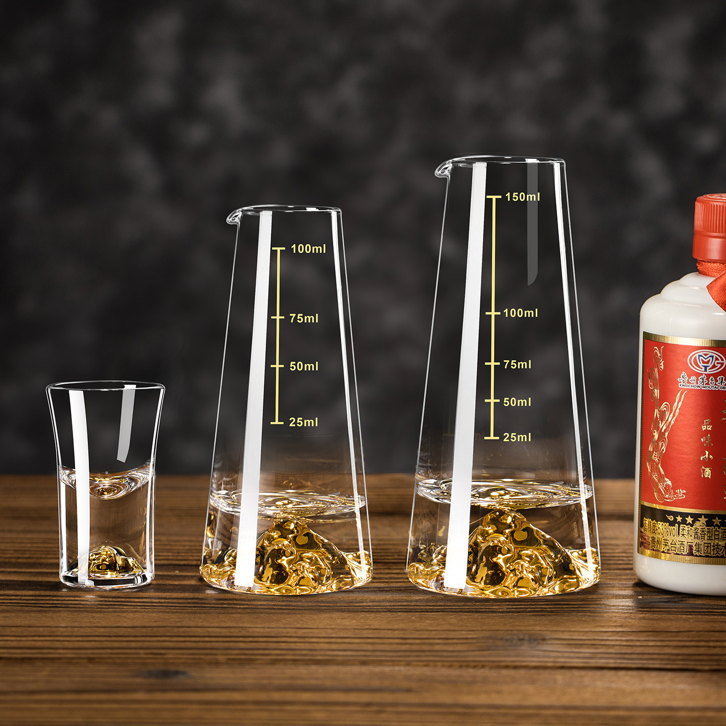 水晶玻璃高档金山玻璃分酒器白酒杯套装家用金箔白酒醒酒器分酒壶,淘宝优惠券,粉丝福利购,淘宝优惠卷