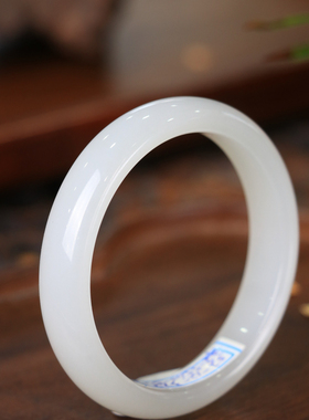 天然新疆和田玉羊脂级白玉52圈口手镯大气典雅古风男女手饰收藏