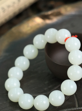 天然新疆和田玉羊脂级白玉15mm手串手链古风男女手饰收藏高档礼品