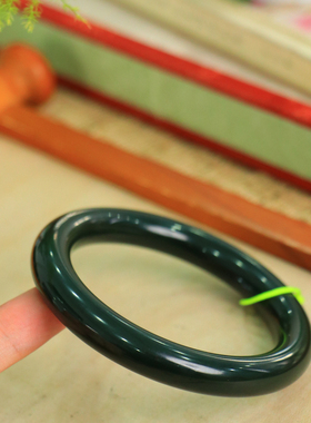 天然新疆和田玉山料青玉58.6圈口手镯大气典雅古风男女手饰收藏